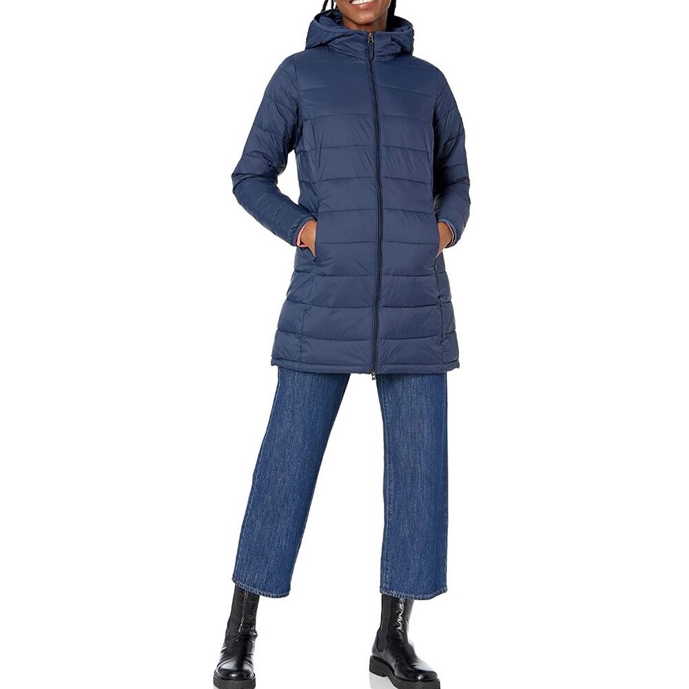 New Amazon Lightweight Water-Resistant Hooded Puffer, Navy Size XXL